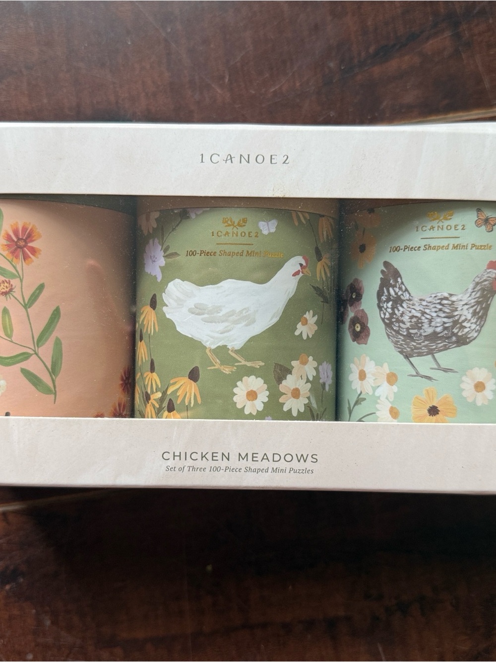 1 Canoe 2 Chicken Meadows Green Floral Puzzle Tin - Set of 3